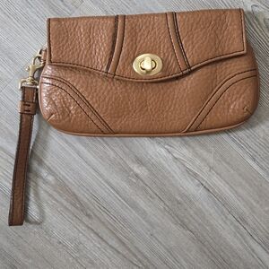Talbots Cognac Leather Wristlet with Gold Hardware